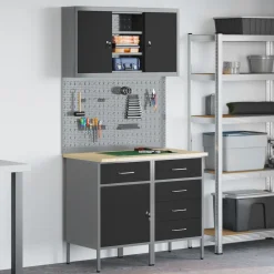 vidaXL Set von 4 Schwarz Stahl Mittel Höhenverstellbar