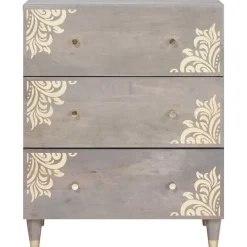 vidaXL Sideboard Grau und Gold 60 x 33 x 75 cm Massivholz Mango