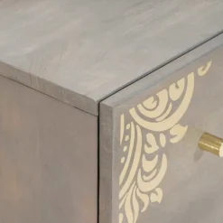 vidaXL Sideboard Grau und Gold 60 x 33 x 75 cm Massivholz Mango