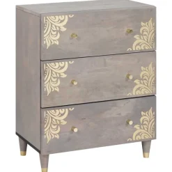 vidaXL Sideboard Grau und Gold 60 x 33 x 75 cm Massivholz Mango