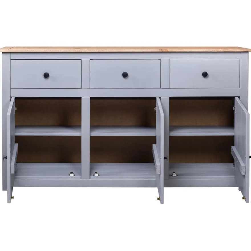 vidaXL Sideboard Grau 135x40x80 cm Kiefernholz Panama