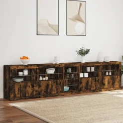 vidaXL Sideboard mit LED-Leuchten Räuchereiche 283x37x67 cm