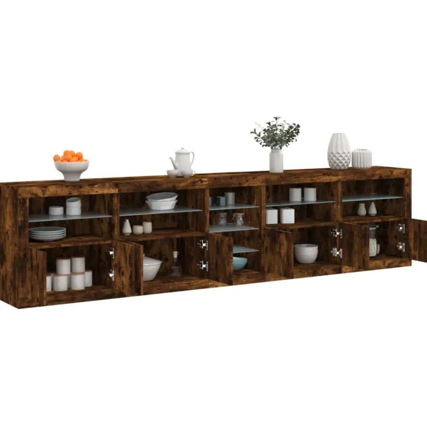 vidaXL Sideboard mit LED-Leuchten Räuchereiche 283x37x67 cm
