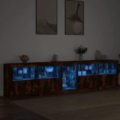 vidaXL Sideboard mit LED-Leuchten Räuchereiche 283x37x67 cm