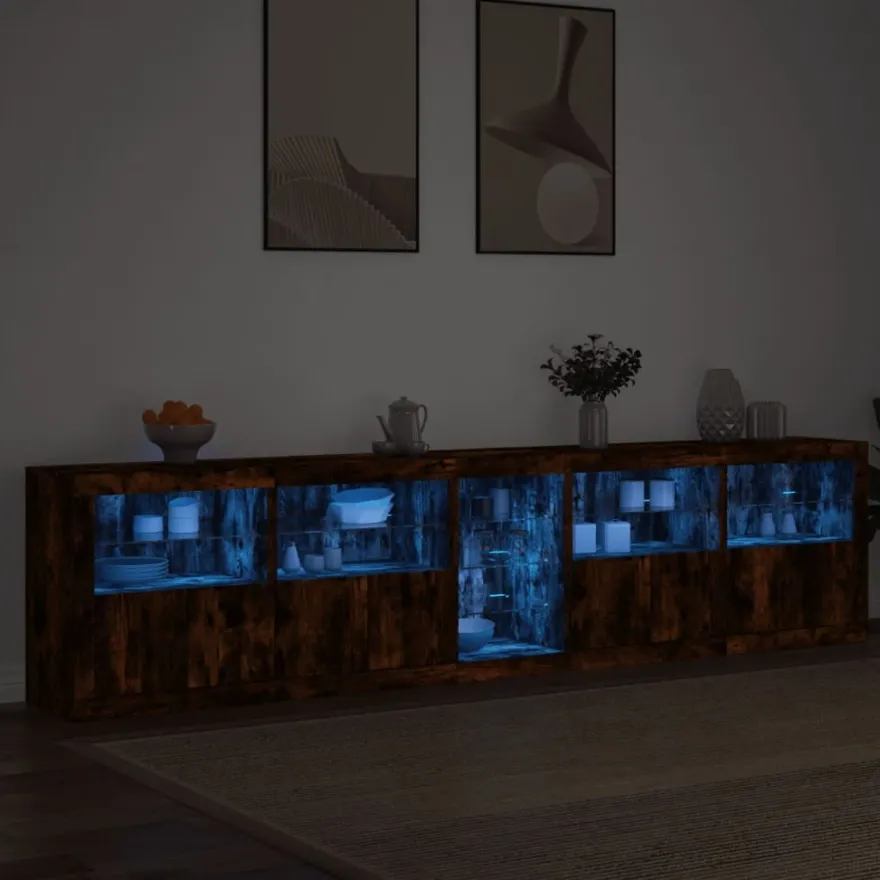 vidaXL Sideboard mit LED-Leuchten Räuchereiche 283x37x67 cm