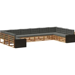 vidaXL Sofagarnituren 10 stk. Natur und Anthrazit Massivholz Akazie