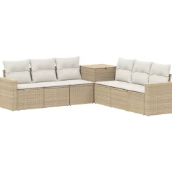 vidaXL Sofa Set 7 pcs Beige und Cremeweiß Polyrattan und Stahl