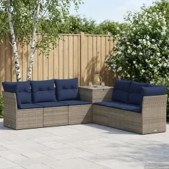 vidaXL Sofa Set 7 pcs Grau und Marineblau Polyrattan und Stahl