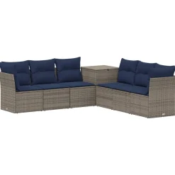 vidaXL Sofa Set 7 pcs Grau und Marineblau Polyrattan und Stahl