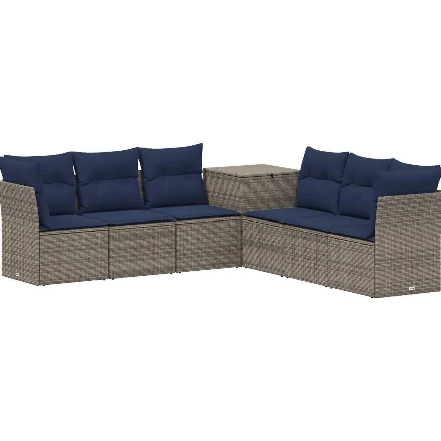 vidaXL Sofa Set 7 pcs Grau und Marineblau Polyrattan und Stahl
