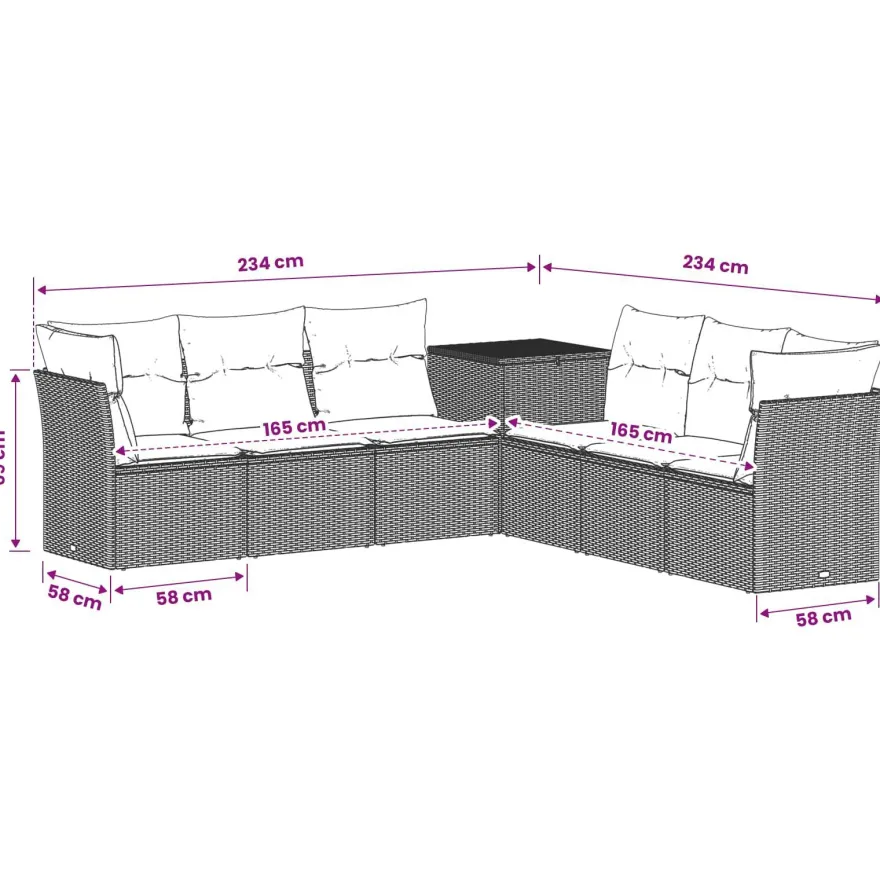vidaXL Sofa Set 7 pcs Grau und Marineblau Polyrattan und Stahl