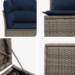 vidaXL Sofa Set 7 pcs Grau und Marineblau Polyrattan und Stahl