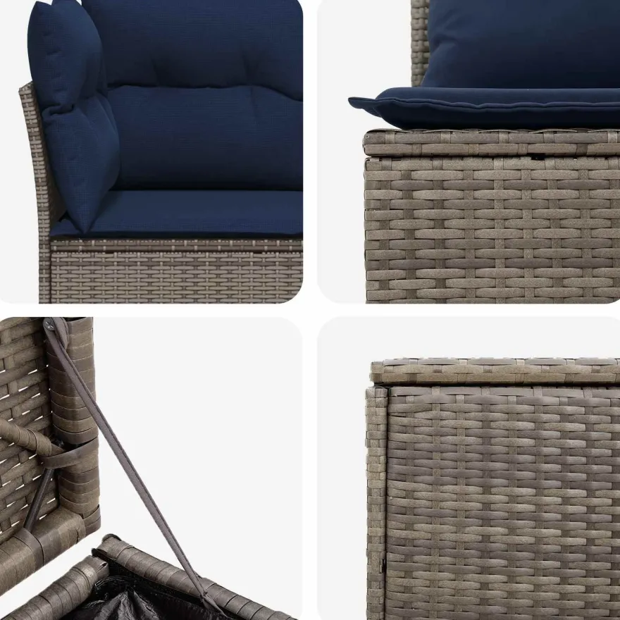 vidaXL Sofa Set 7 pcs Grau und Marineblau Polyrattan und Stahl