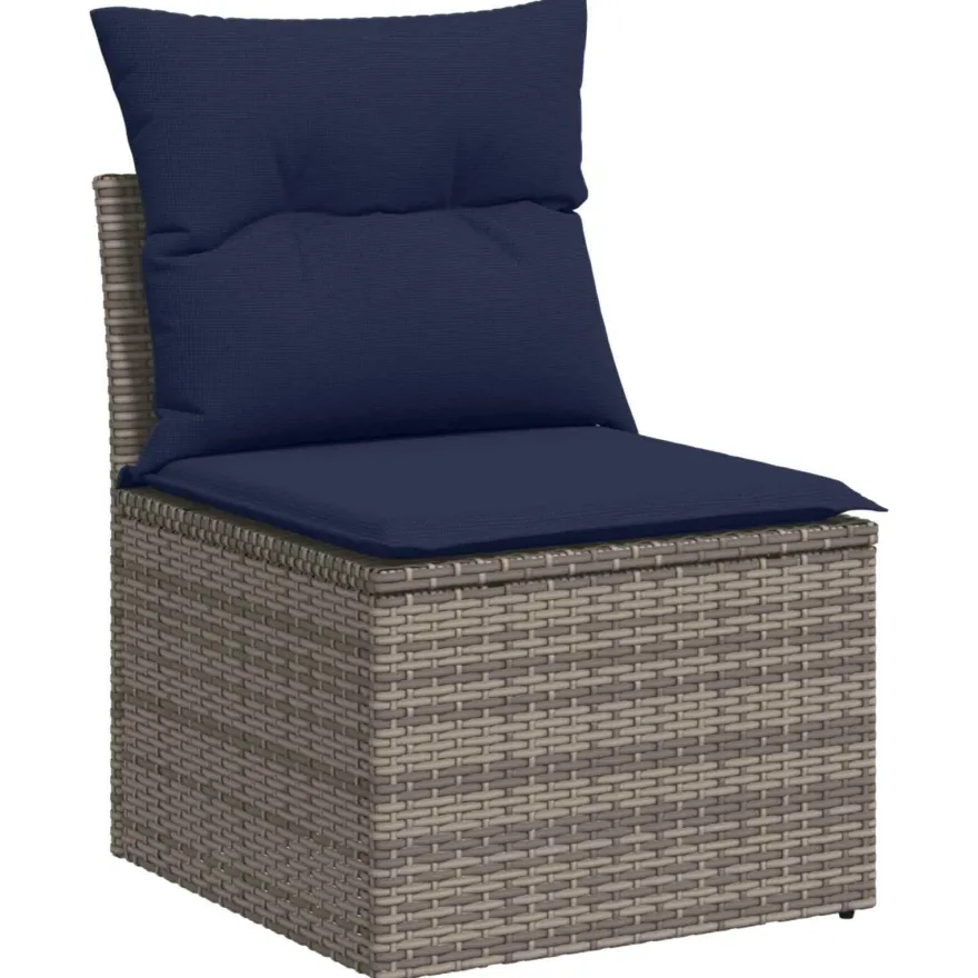 vidaXL Sofa Set 7 pcs Grau und Marineblau Polyrattan und Stahl