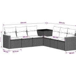vidaXL Sofa Set 7 pcs Grau und Marineblau Polyrattan und Stahl
