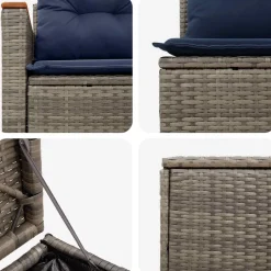 vidaXL Sofa Set 7 pcs Grau und Marineblau Polyrattan und Stahl