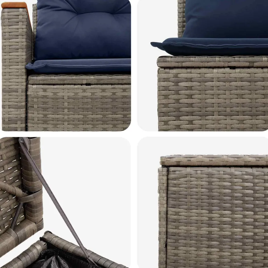 vidaXL Sofa Set 7 pcs Grau und Marineblau Polyrattan und Stahl