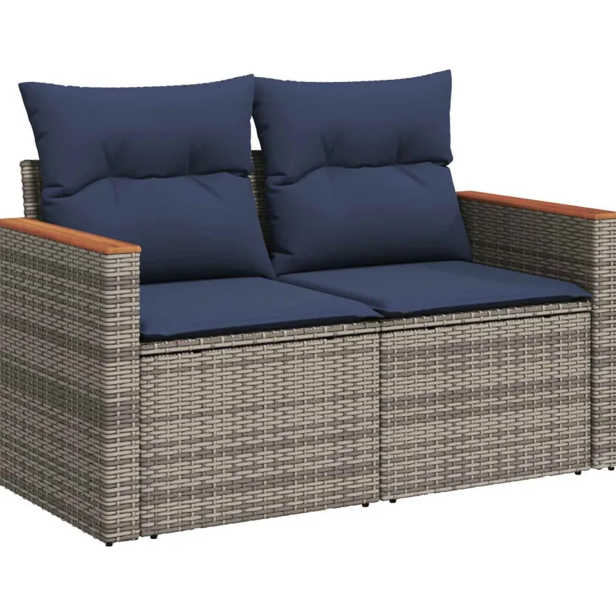 vidaXL Sofa Set 7 pcs Grau und Marineblau Polyrattan und Stahl