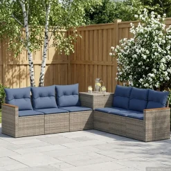 vidaXL Sofa Set 7 pcs Grau und Marineblau Polyrattan und Stahl