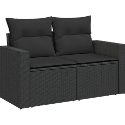 vidaXL Sofa Set 7 pcs Schwarz Polyrattan und Stahl