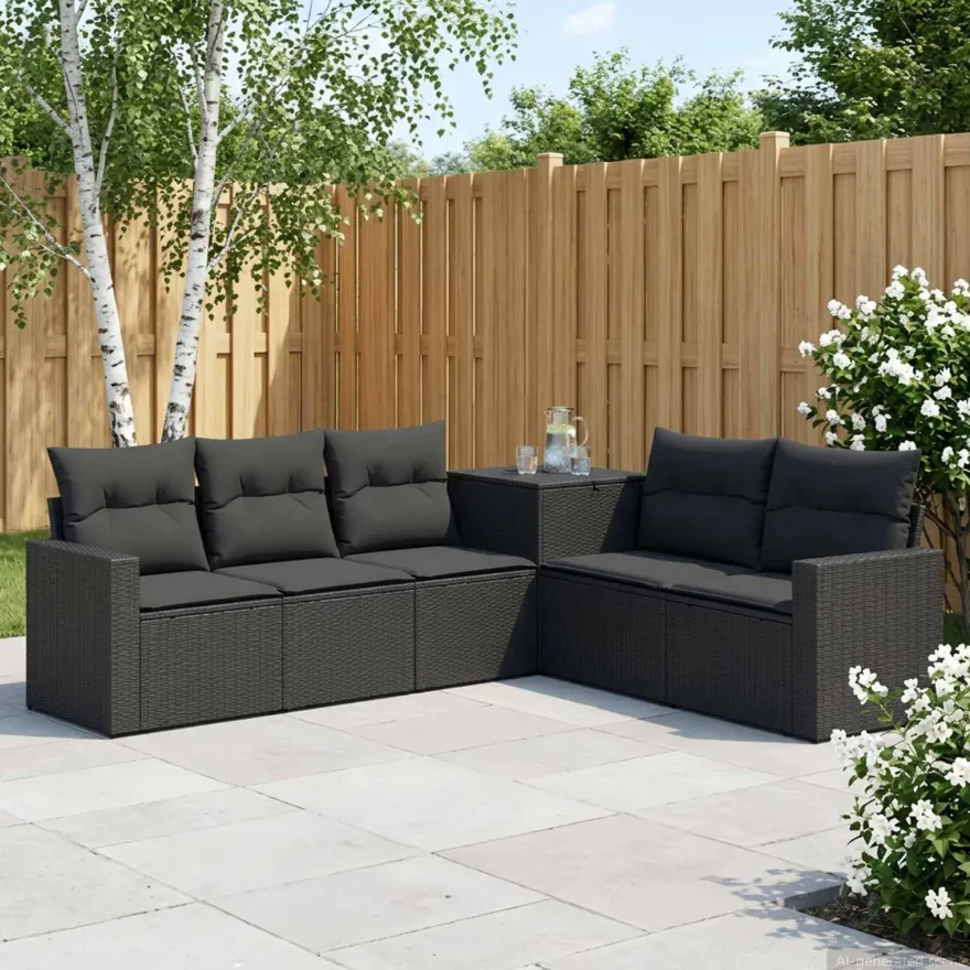 vidaXL Sofa Set 7 pcs Schwarz Polyrattan und Stahl