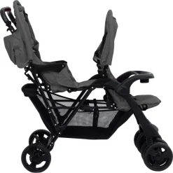 vidaXL Tandem-Zwillingskinderwagen Dunkelgrau Stahl