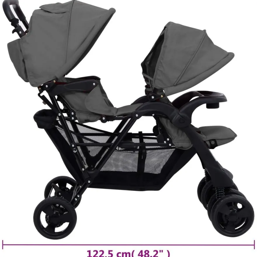 vidaXL Tandem-Zwillingskinderwagen Dunkelgrau Stahl