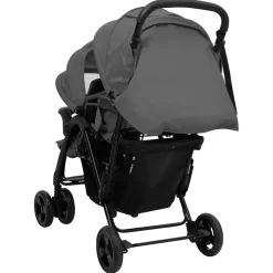 vidaXL Tandem-Zwillingskinderwagen Dunkelgrau Stahl
