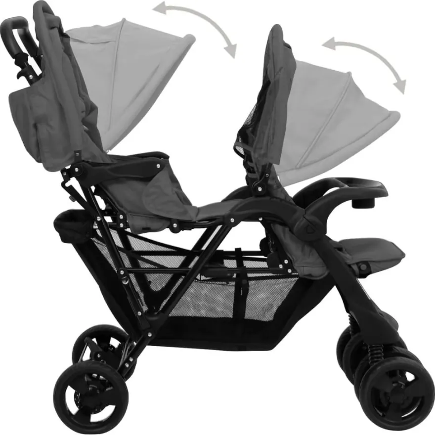 vidaXL Tandem-Zwillingskinderwagen Dunkelgrau Stahl