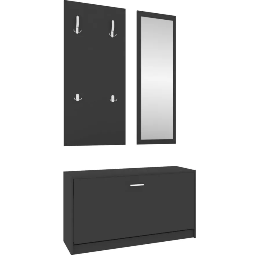 vidaXL 3-tlg. Flurmöbel-Set Schwarz Holzwerkstoff