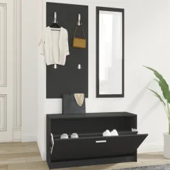 vidaXL 3-tlg. Flurmöbel-Set Schwarz Holzwerkstoff
