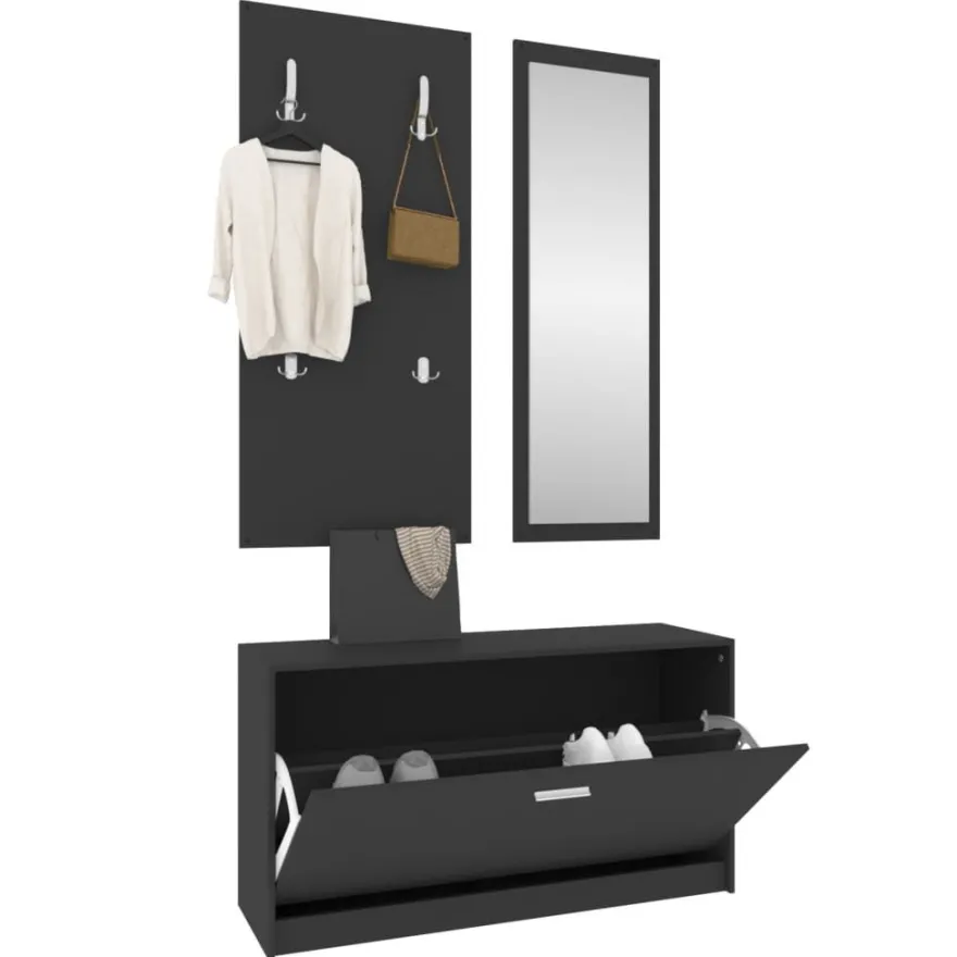 vidaXL 3-tlg. Flurmöbel-Set Schwarz Holzwerkstoff