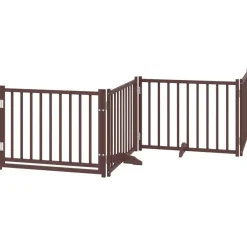 vidaXL 4-tlg. Hundetor mit Tür Faltbar Braun Eiche 320 cm Tannenholz