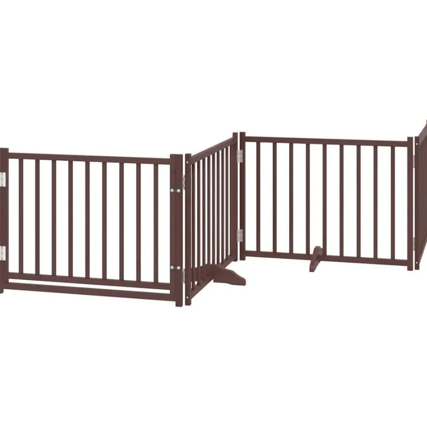 vidaXL 4-tlg. Hundetor mit Tür Faltbar Braun Eiche 320 cm Tannenholz