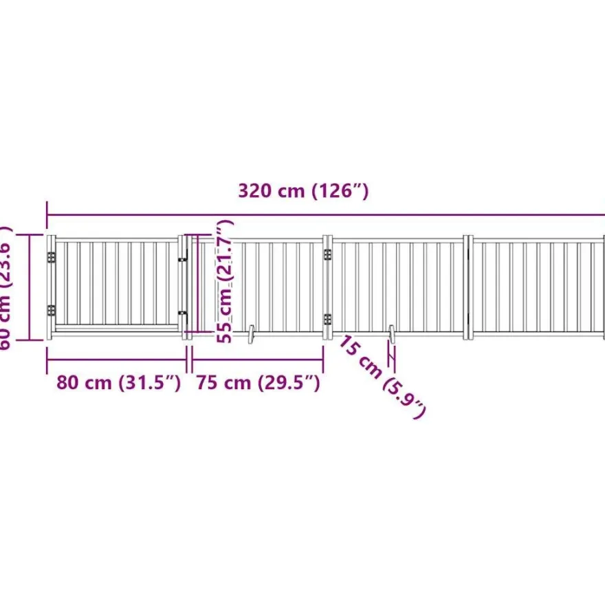 vidaXL 4-tlg. Hundetor mit Tür Faltbar Braun Eiche 320 cm Tannenholz