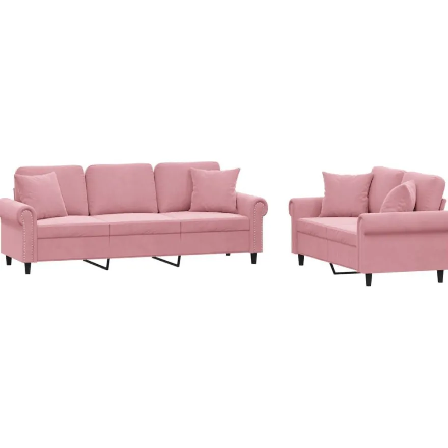 vidaXL 2-tlg. Sofagarnitur mit Kissen Rosa Samt