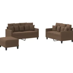 vidaXL 3-tlg. Sofagarnitur mit Kissen Braun Stoff