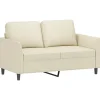 vidaXL 3-tlg. Sofagarnitur mit Kissen Creme Kunstleder