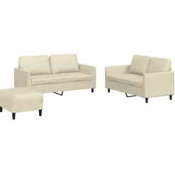 vidaXL 3-tlg. Sofagarnitur mit Kissen Creme Kunstleder