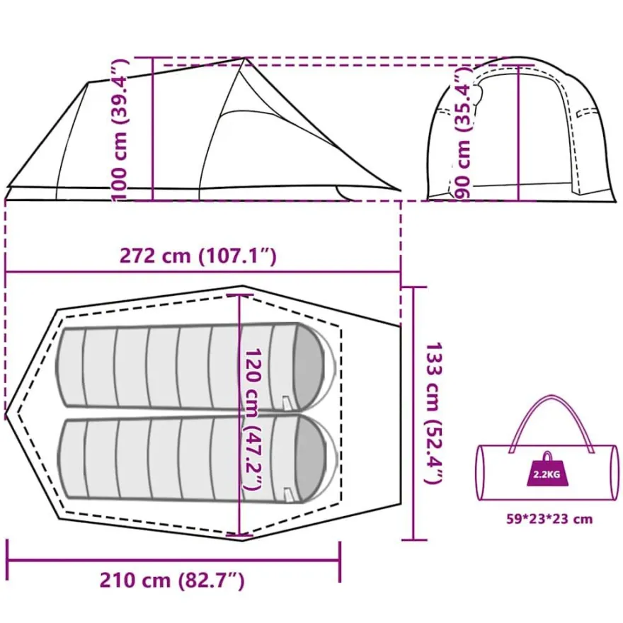 vidaXL Tunnelzelt 2 Personen Olivgrün Wasserdicht
