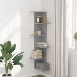vidaXL Wand-Eckregal Betongrau 36,5x36,5x140 cm Holzwerkstoff