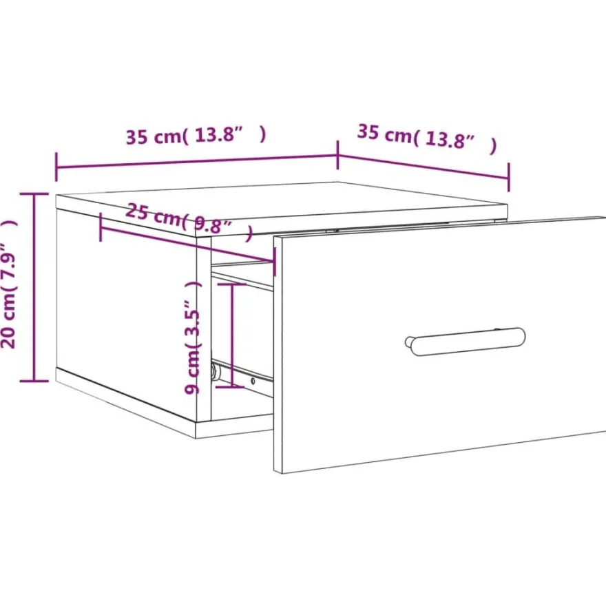vidaXL Wand-Nachttisch Betongrau 35x35x20 cm
