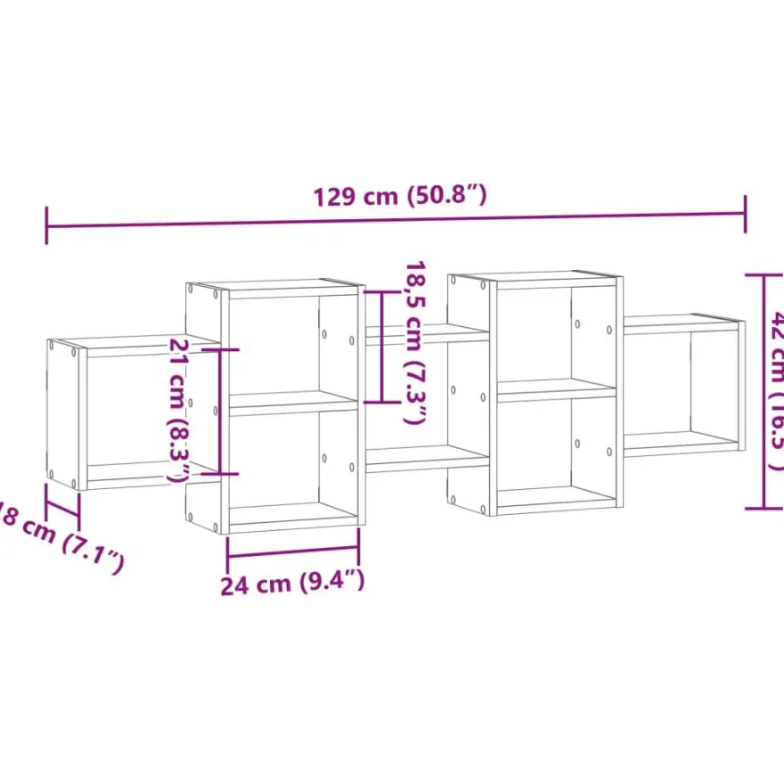 vidaXL Wandregal Betongrau 129x18x42 cm Holzwerkstoff