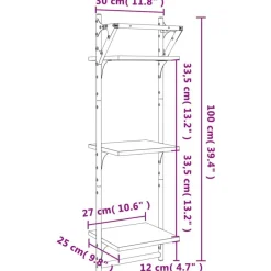 vidaXL Wandregale mit 3 Ablagen & Stangen 2 Stk. Schwarz 30x25x100 cm
