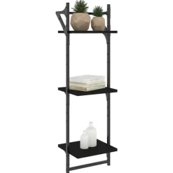vidaXL Wandregale mit 3 Ablagen & Stangen 2 Stk. Schwarz 30x25x100 cm