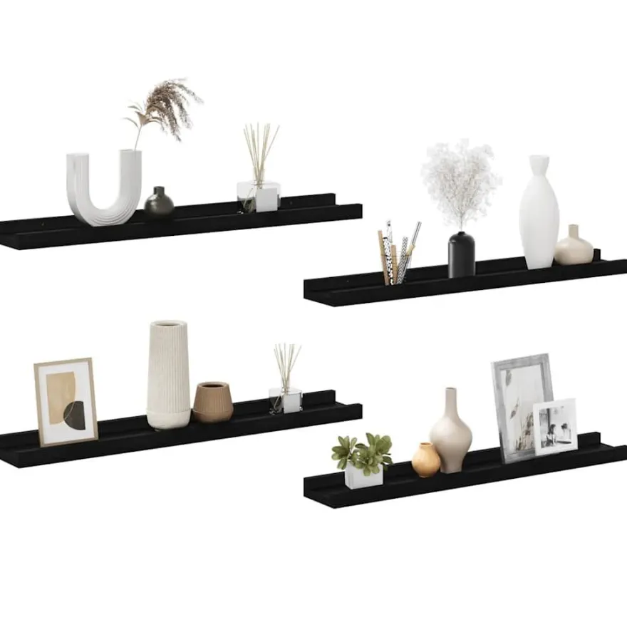 vidaXL Wandregale 4 Stk. Schwarz 60x9x3 cm