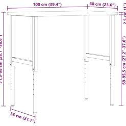 vidaXL Werkbank 100x60x(71,5-98) cm Massivholz Eiche