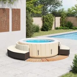 vidaXL Whirlpool-Umrandung Schwarz Poly-Rattan und Massivholz Akazie