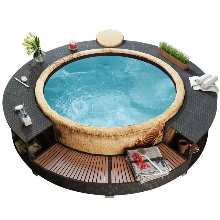 vidaXL Whirlpool-Umrandung Schwarz Poly-Rattan