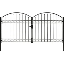 vidaXL Zauntor Doppelflügel Gewölbte Spitze Stahl 300 x 125 cm Schwarz